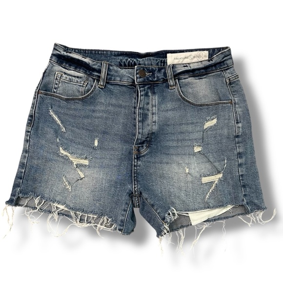 Treasure & Bond Pants - Treasure & Bond Foster Boyfriend High Rise Blue Distressed Jean Shorts